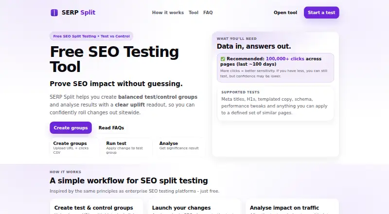 The SERP Split homepage