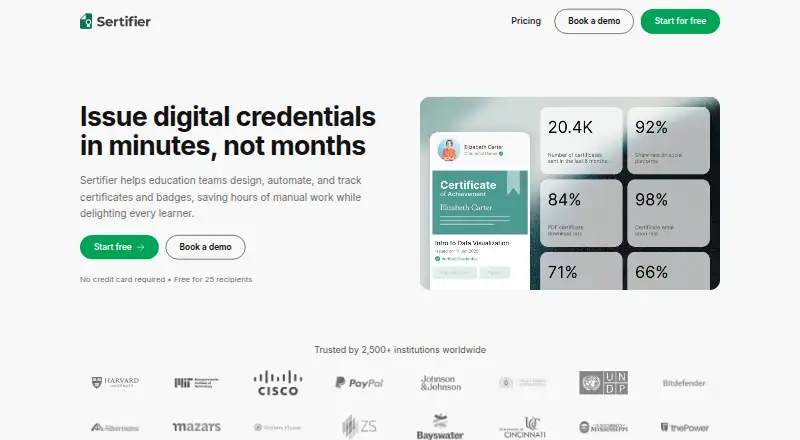 The Sertifier homepage