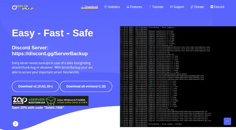 The ServerBackup homepage