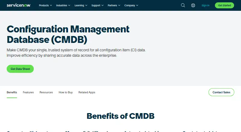The ServiceNow CMDB homepage