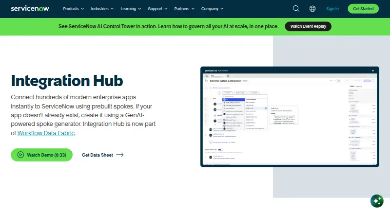 The ServiceNow Integration Hub homepage