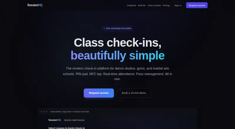 The SessionHQ homepage