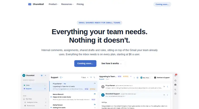 The ShareMail homepage