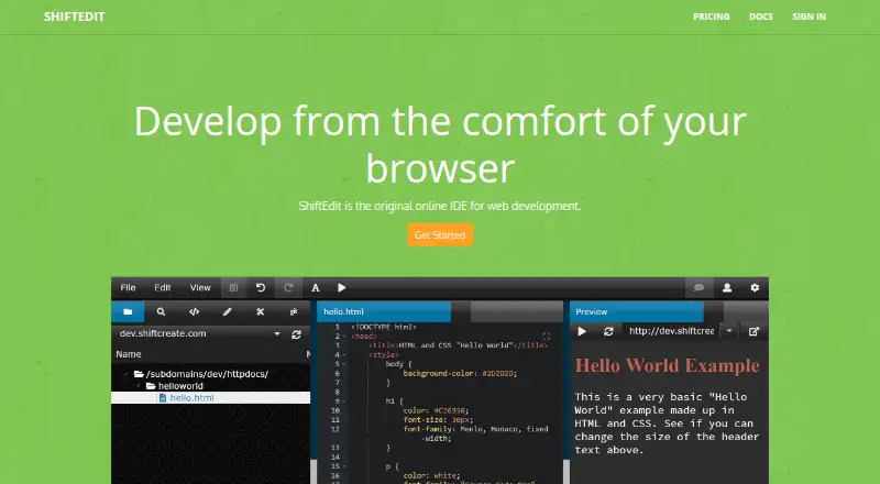 The ShiftEdit homepage