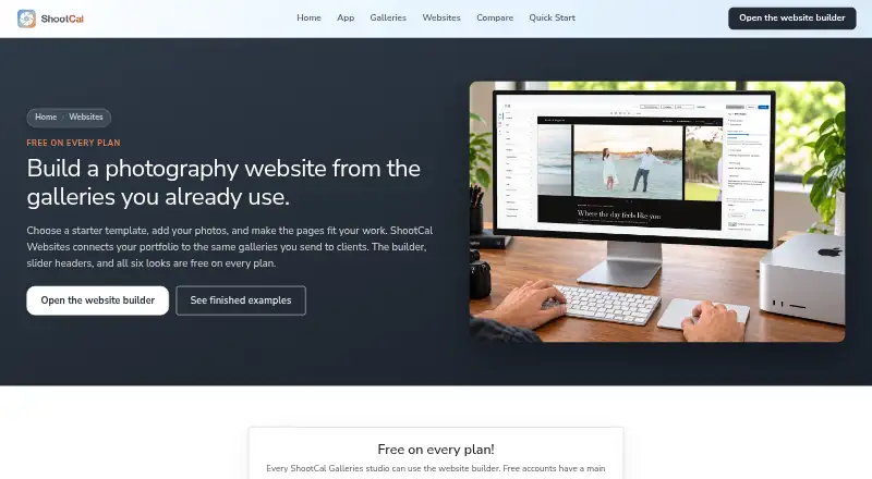 The ShootCal Websites homepage