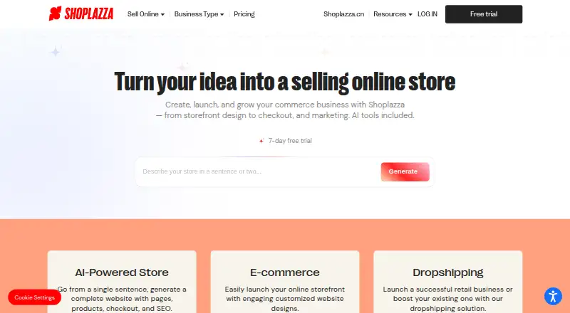 The Shoplazza homepage