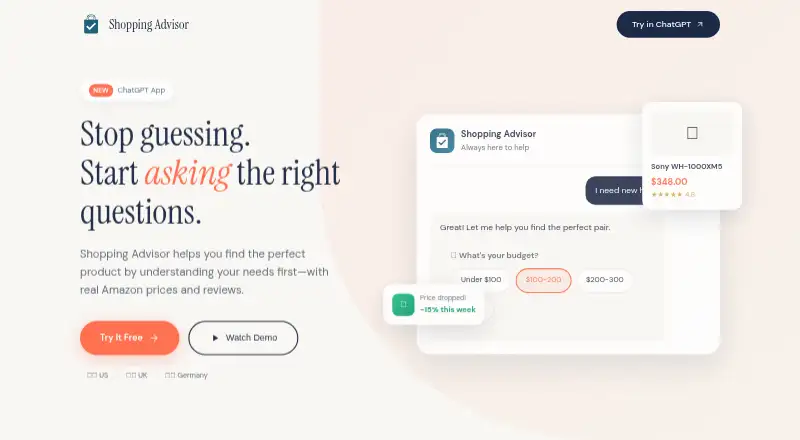 The Shopping Advisor homepage
