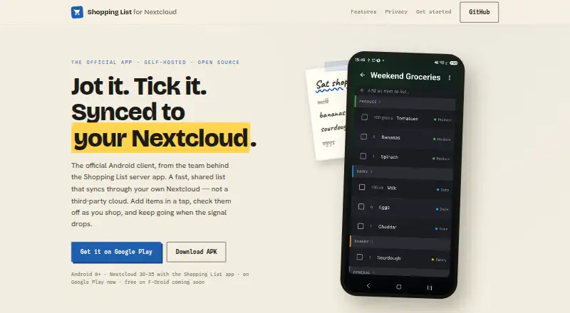 The Shopping List for Nextcloud homepage