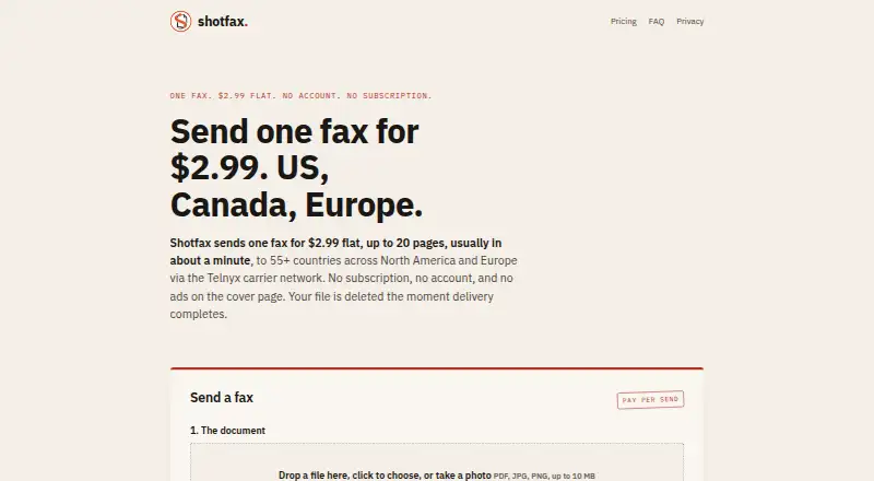 The Shotfax homepage
