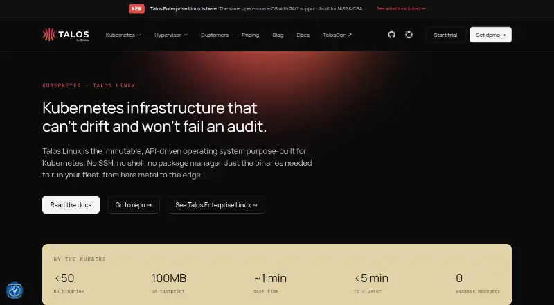 The Talos Linux homepage