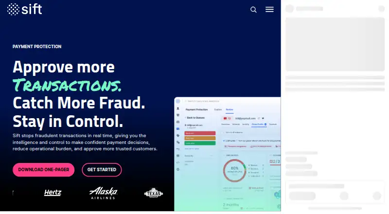 The Sift Payment Protection homepage