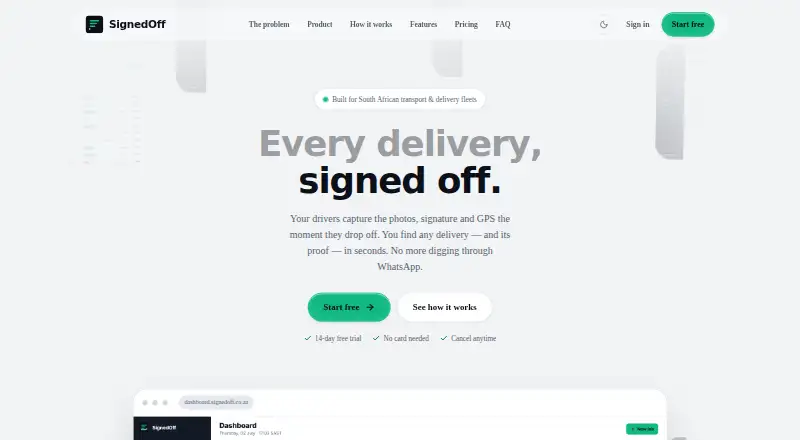 The SignedOff homepage