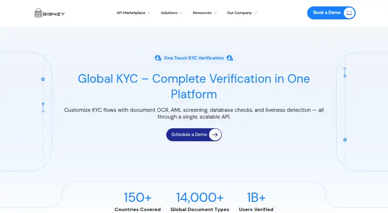 The Signzy One Touch KYC homepage