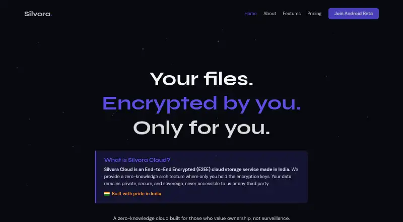 The Silvora Cloud homepage