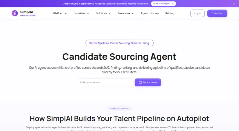 The SimplAI Sourcing Agent homepage