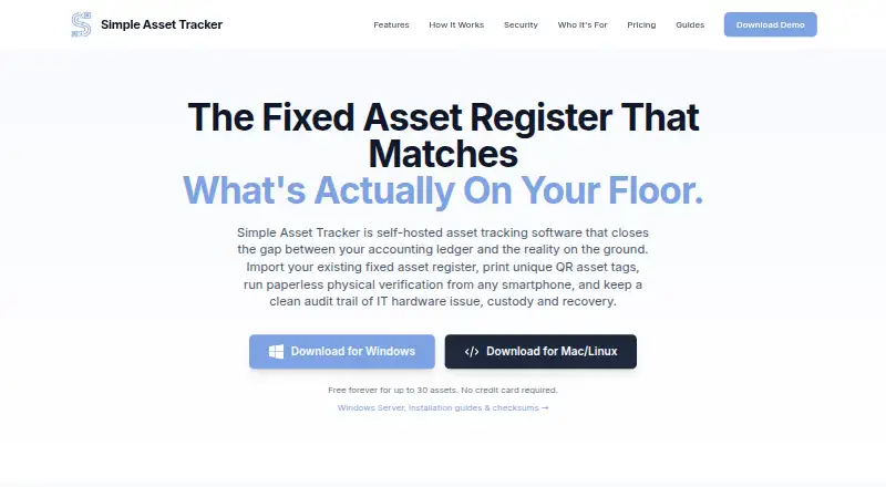The Simple Asset Tracker homepage