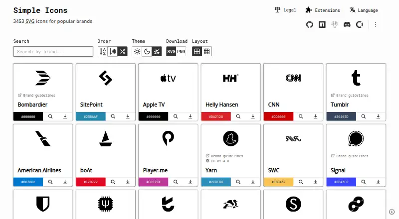 The Simple Icons homepage