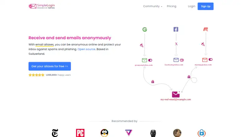 The SimpleLogin homepage