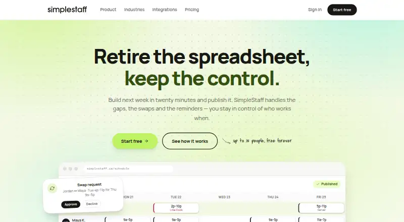 The SimpleStaff homepage