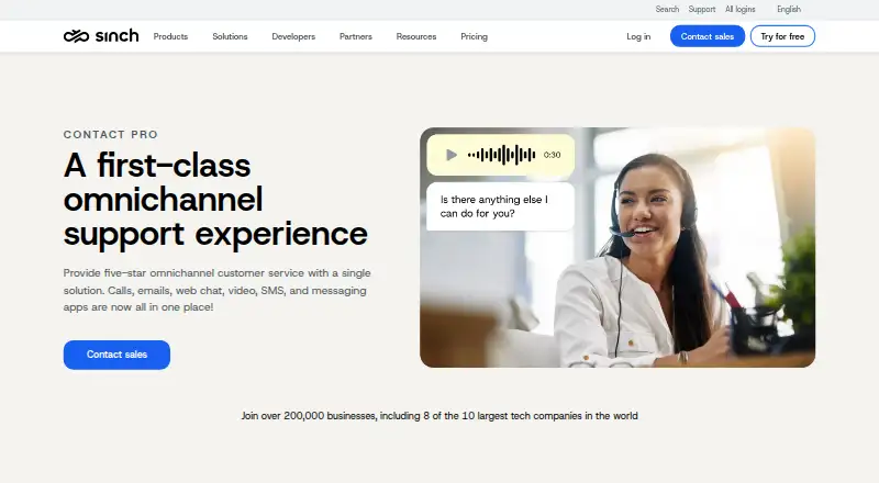 The Sinch Contact Pro homepage