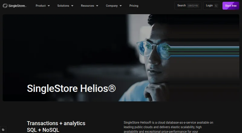 The SingleStore Helios homepage
