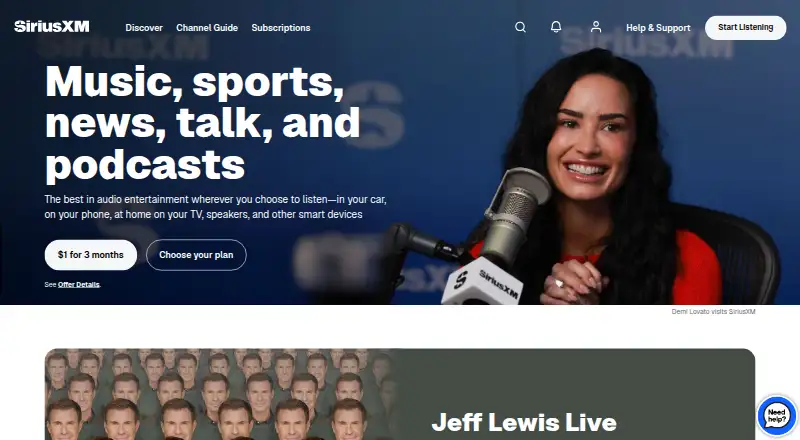 The SiriusXM homepage