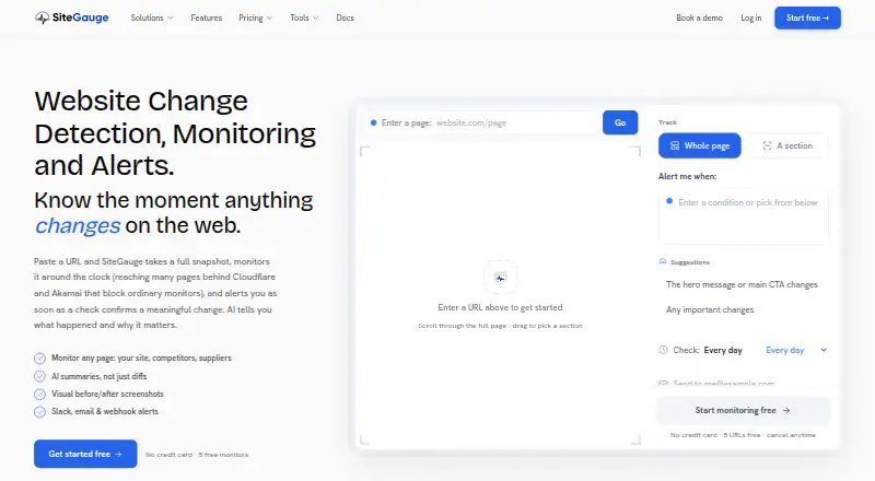 The SiteGauge homepage