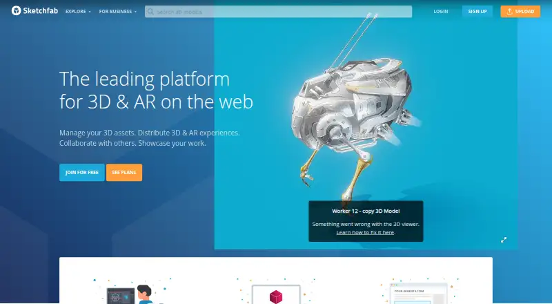 The Sketchfab homepage