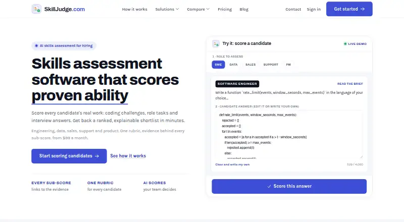 The SkillJudge homepage