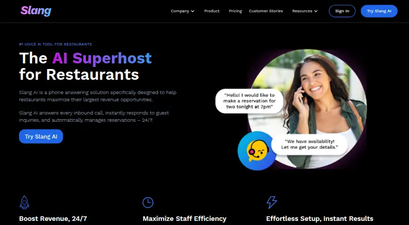 The Slang AI homepage