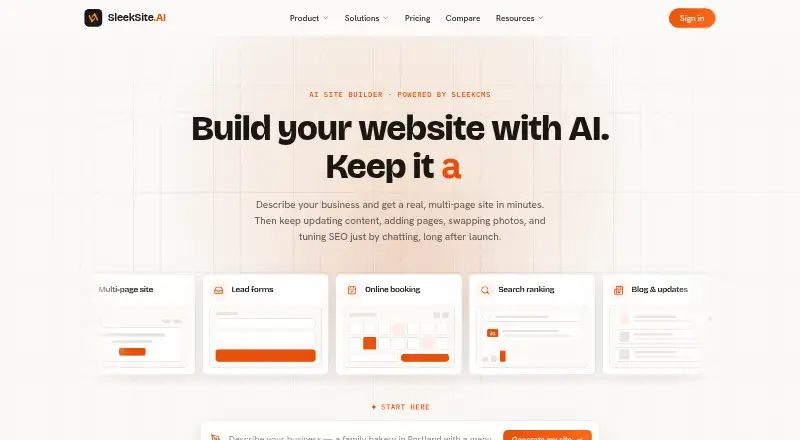 The SleekSite.AI homepage