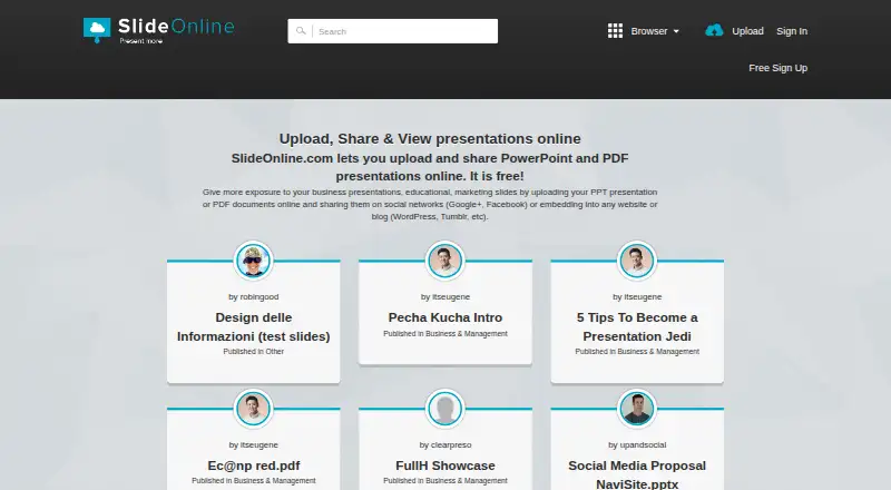 The SlideOnline homepage