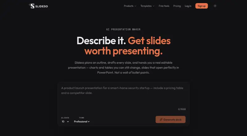 The Slideso homepage