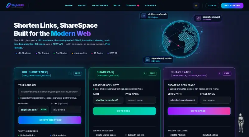 The SlightURL homepage