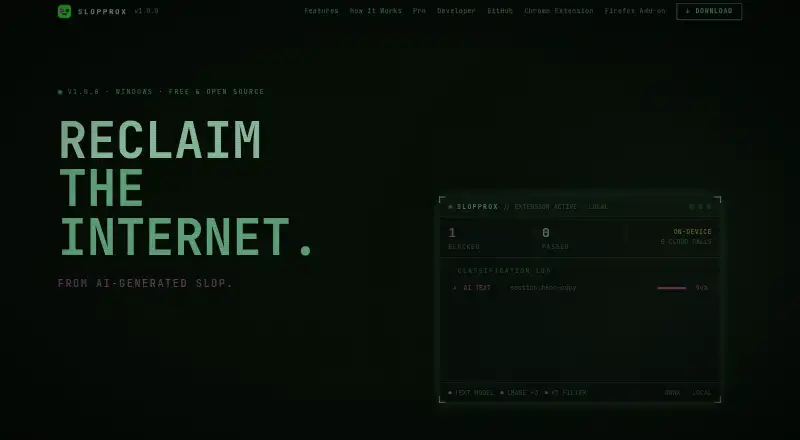 The SlopProx homepage