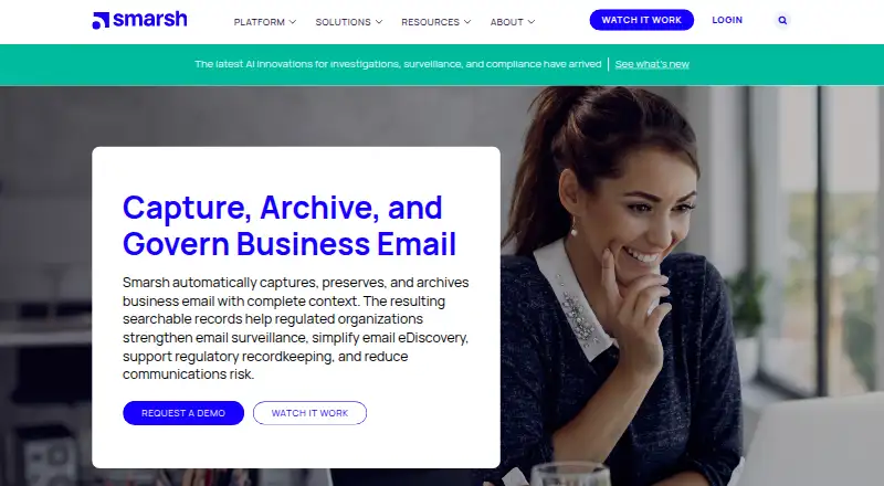 The Smarsh Email Archiving homepage