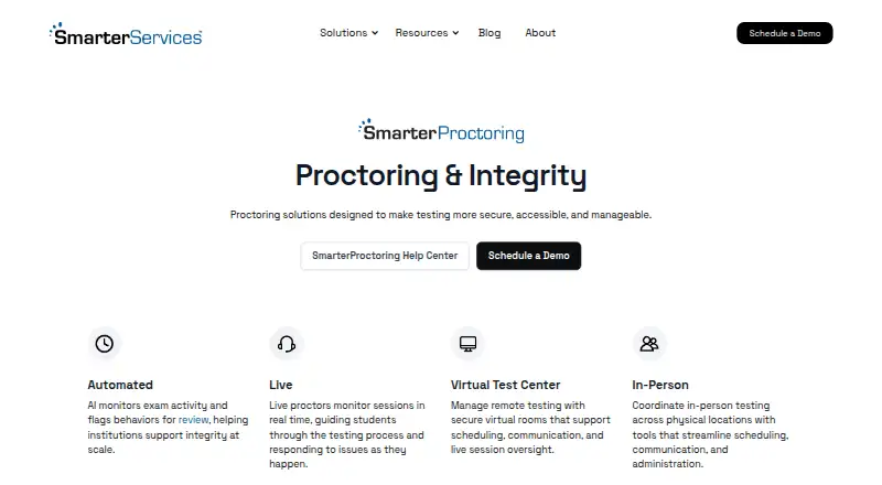The SmarterProctoring homepage