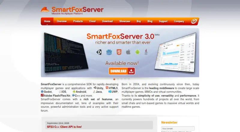The SmartFoxServer homepage