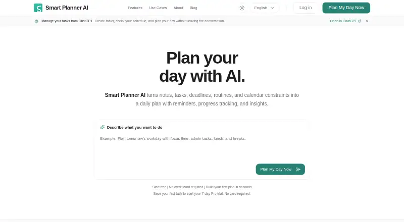 The Smart Planner AI homepage