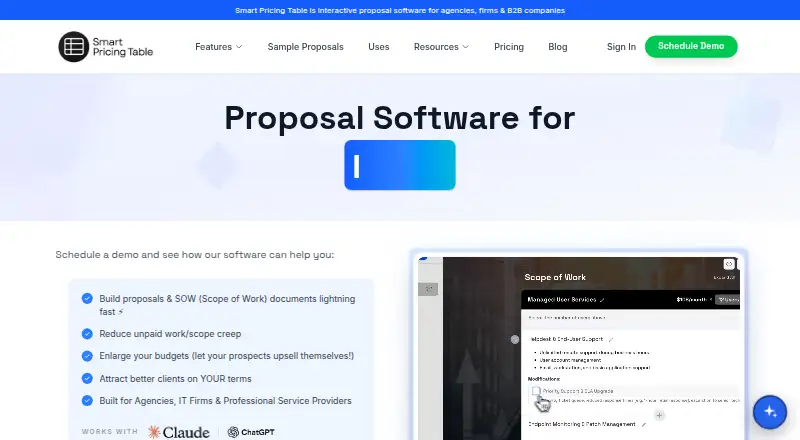 The Smart Pricing Table homepage