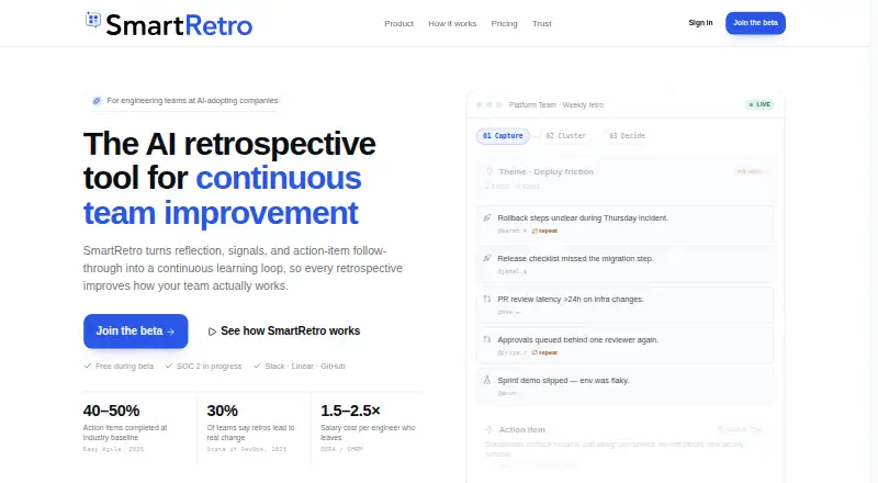 The SmartRetro homepage