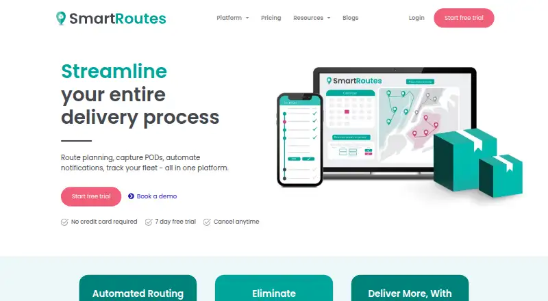 The SmartRoutes homepage