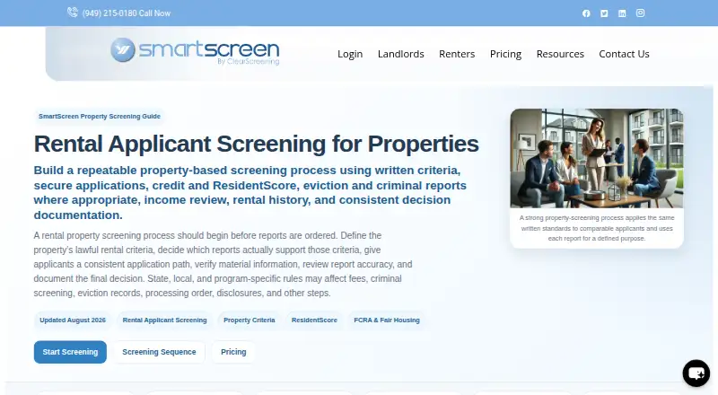 The ClearScreening SmartScreen homepage