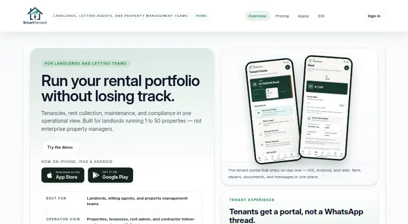 The SmartTenant homepage