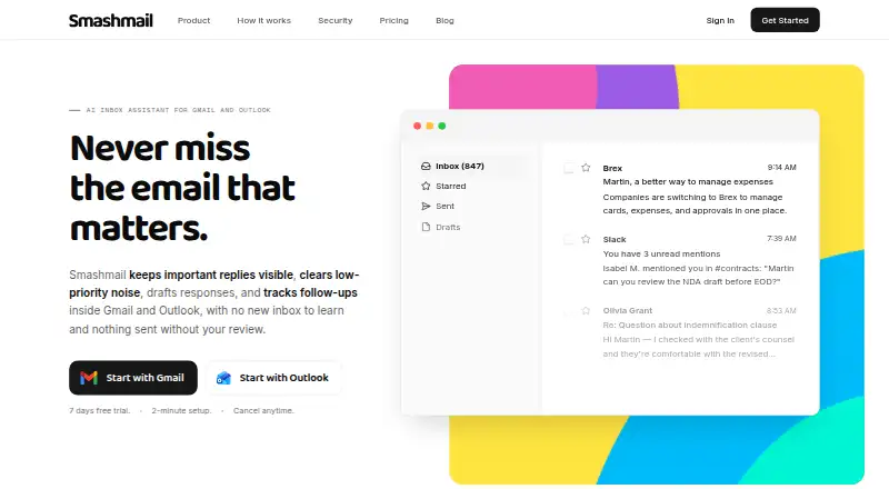 The Smashmail homepage