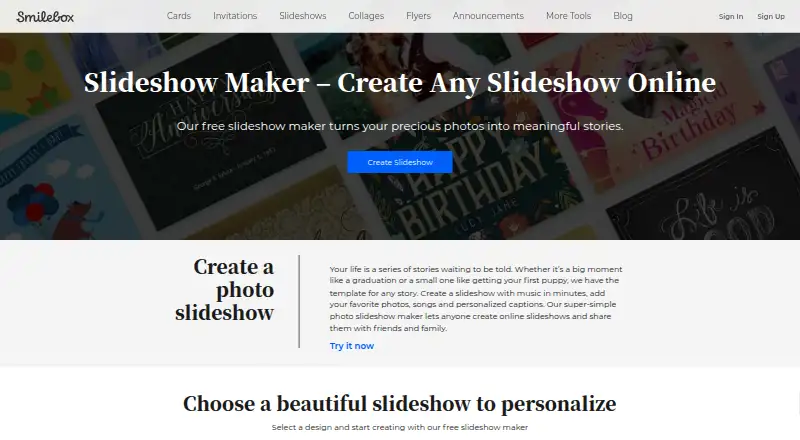 The Smilebox homepage