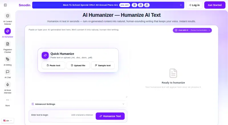 The Smodin AI Humanizer homepage