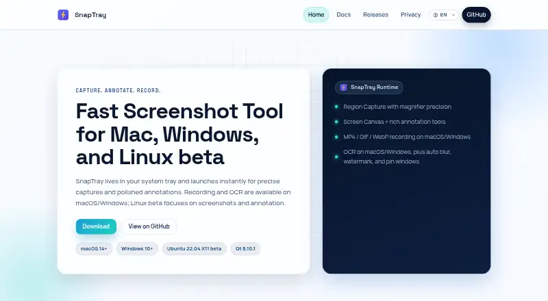 The SnapTray homepage