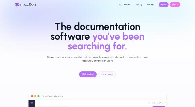 The snazzyDocs homepage
