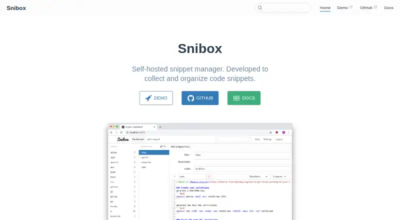 The Snibox homepage
